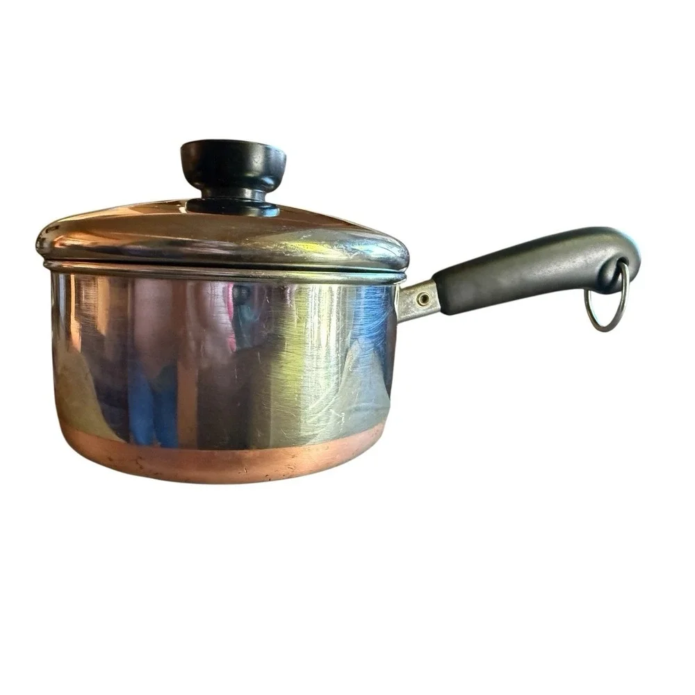 Vintage REVERE WARE 1801 Sauce Pan 1 Quart Copper Bottom With Lid USA Made GUC
